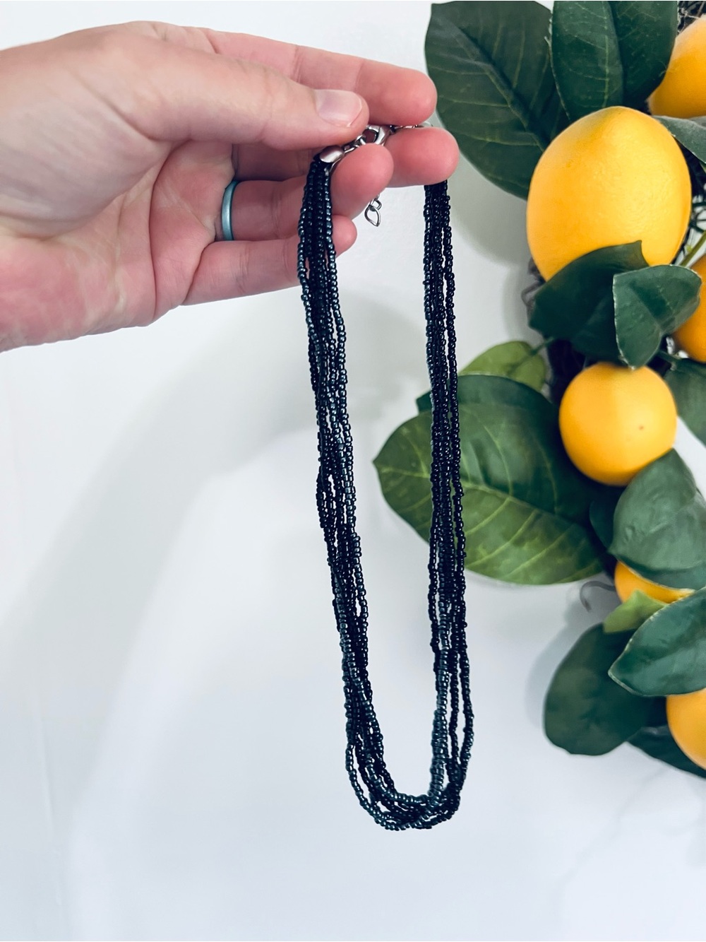 Premier Designs Beaded Navy and Black Dainty Necklace